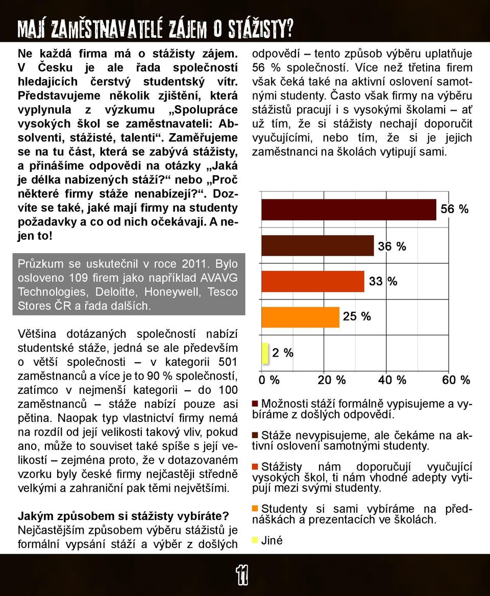 Zaměřujeme se na tu část, která se zabývá stážisty, a přinášíme odpovědi na otázky Jaká je délka nabízených stáží? nebo Proč některé firmy stáže nenabízejí?