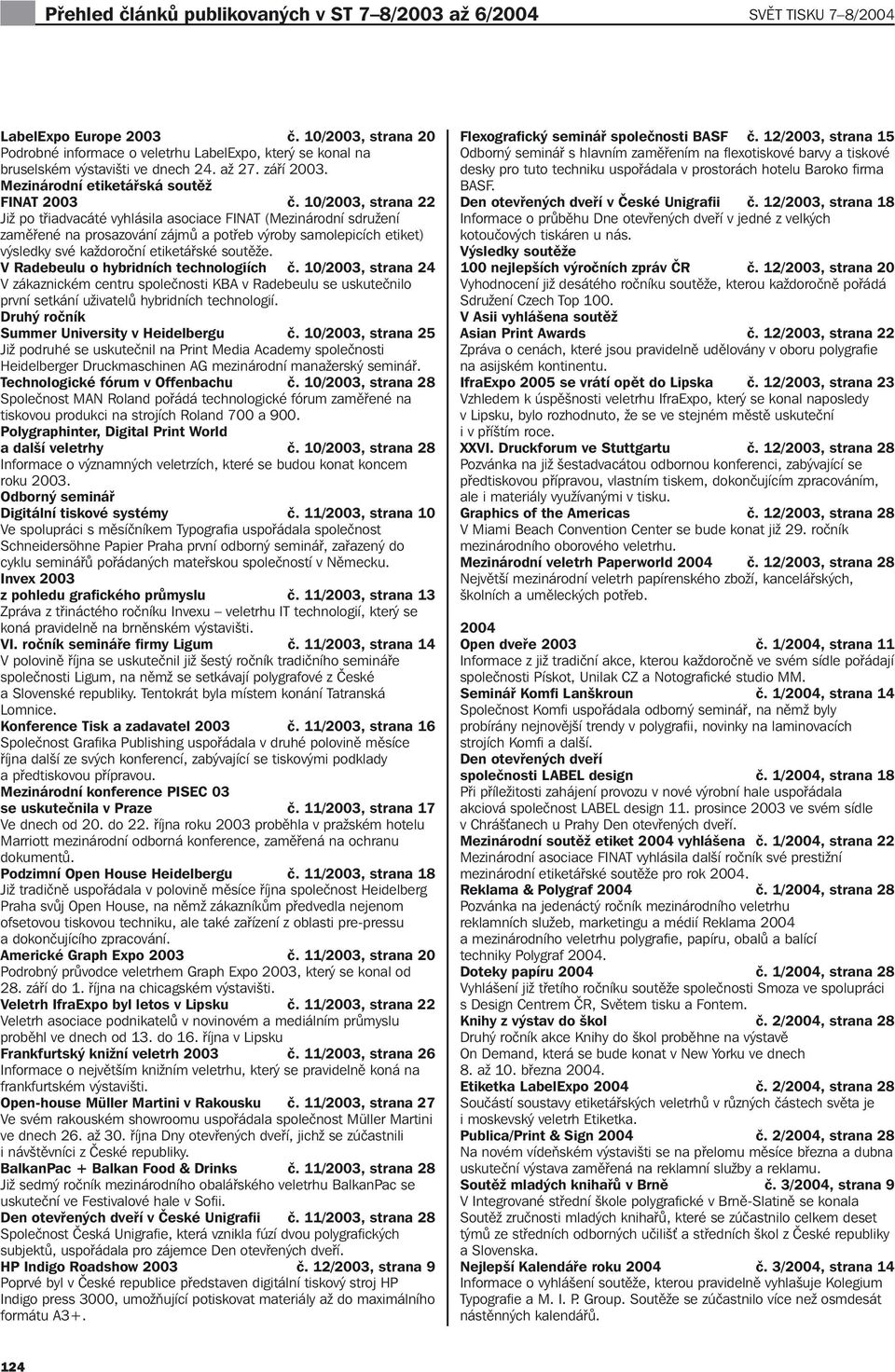 10/, strana 22 Již po třiadvacáté vyhlásila asociace FINAT (Mezinárodní sdružení zaměřené na prosazování zájmů a potřeb výroby samolepicích etiket) výsledky své každoroční etiketářské soutěže.