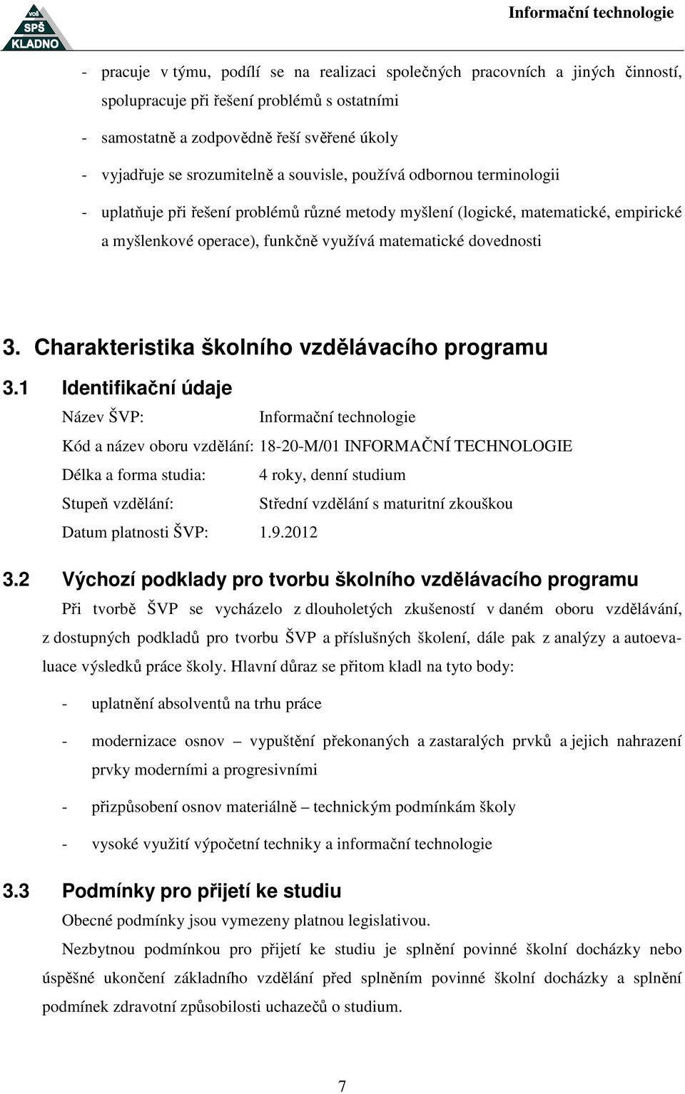 Charakteristika školního vzdělávacího programu 3.