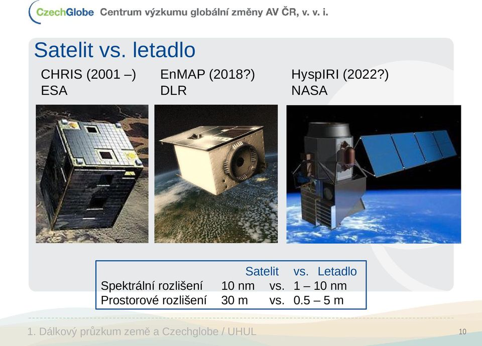 HyspIRI (2022?) NASA Satelit vs. Letadlo 10 nm vs.