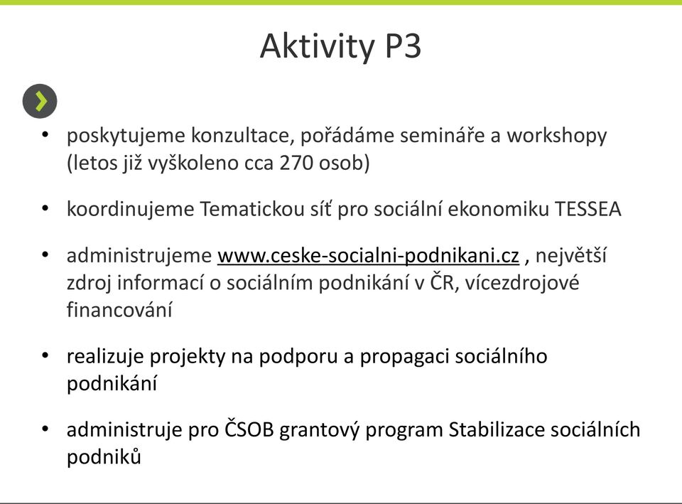 cz, největší zdroj informací o sociálním podnikání v ČR, vícezdrojové financování realizuje projekty na