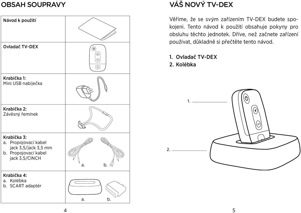 Dříve, než začnete zařízení používat, důkladně si přečtěte tento návod. 1. Ovladač TV-DEX 2.