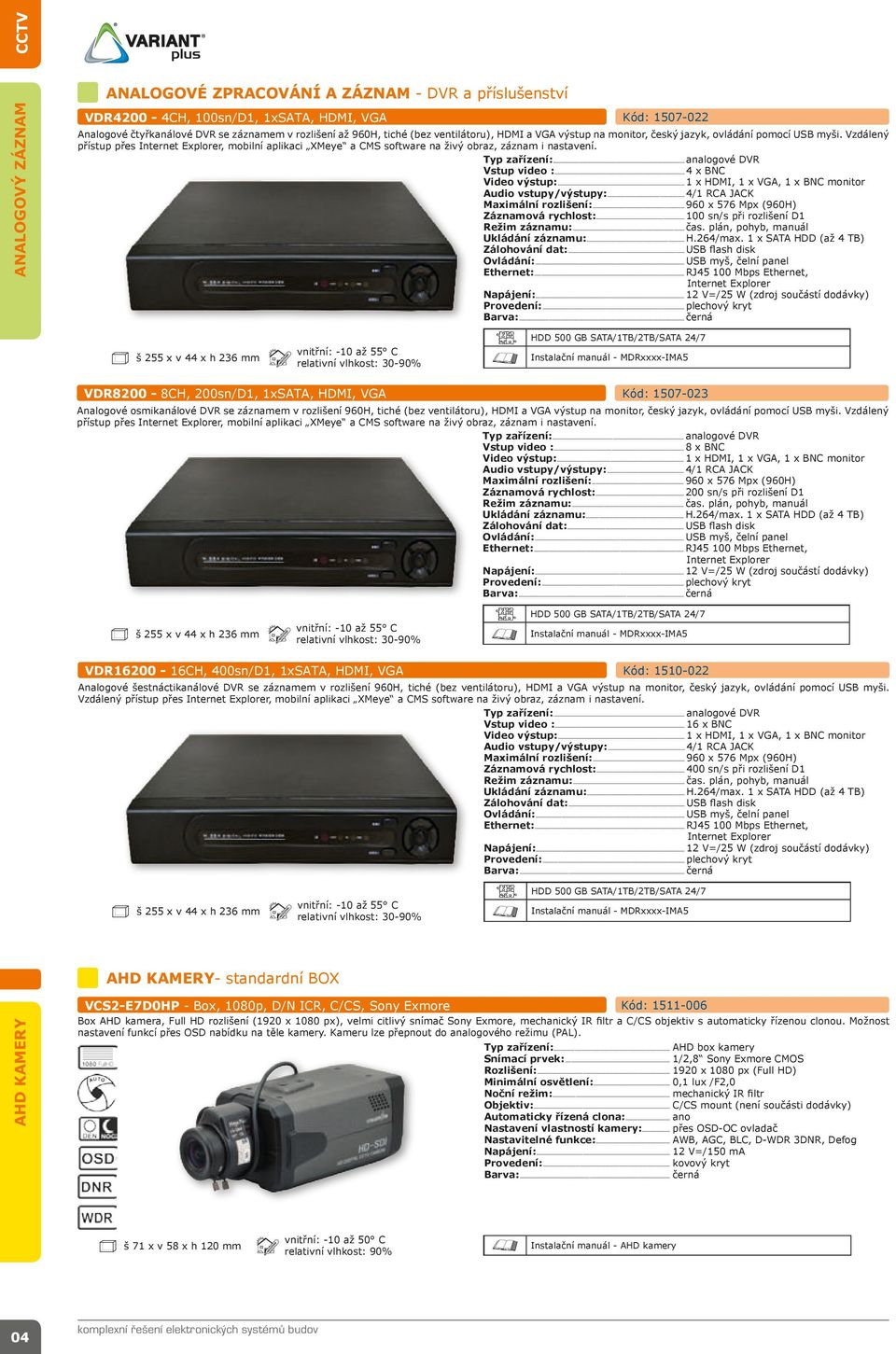 Typ zařízení:... analogové DVR Vstup video :... 4 x BNC Video výstup:... 1 x HDMI, 1 x VGA, 1 x BNC monitor Audio vstupy/výstupy:... 4/1 RCA JACK Maximální rozlišení:.