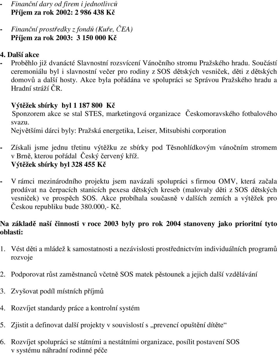 Součástí ceremoniálu byl i slavnostní večer pro rodiny z SOS dětských vesniček, děti z dětských domovů a další hosty. Akce byla pořádána ve spolupráci se Správou Pražského hradu a Hradní stráží ČR.