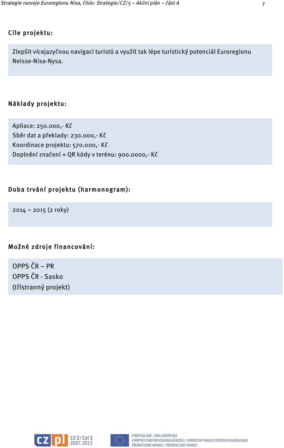 000,- Kč Sběr dat a překlady: 230.000,- Kč Koordinace projektu: 570.000,- Kč Doplnění značení + QR kódy v terénu: 900.