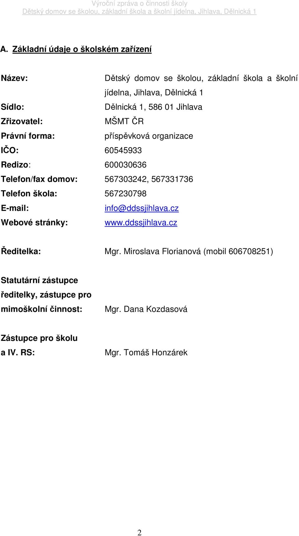 567331736 Telefon škola: 567230798 E-mail: info@ddssjihlava.cz Webové stránky: www.ddssjihlava.cz Ředitelka: Mgr.