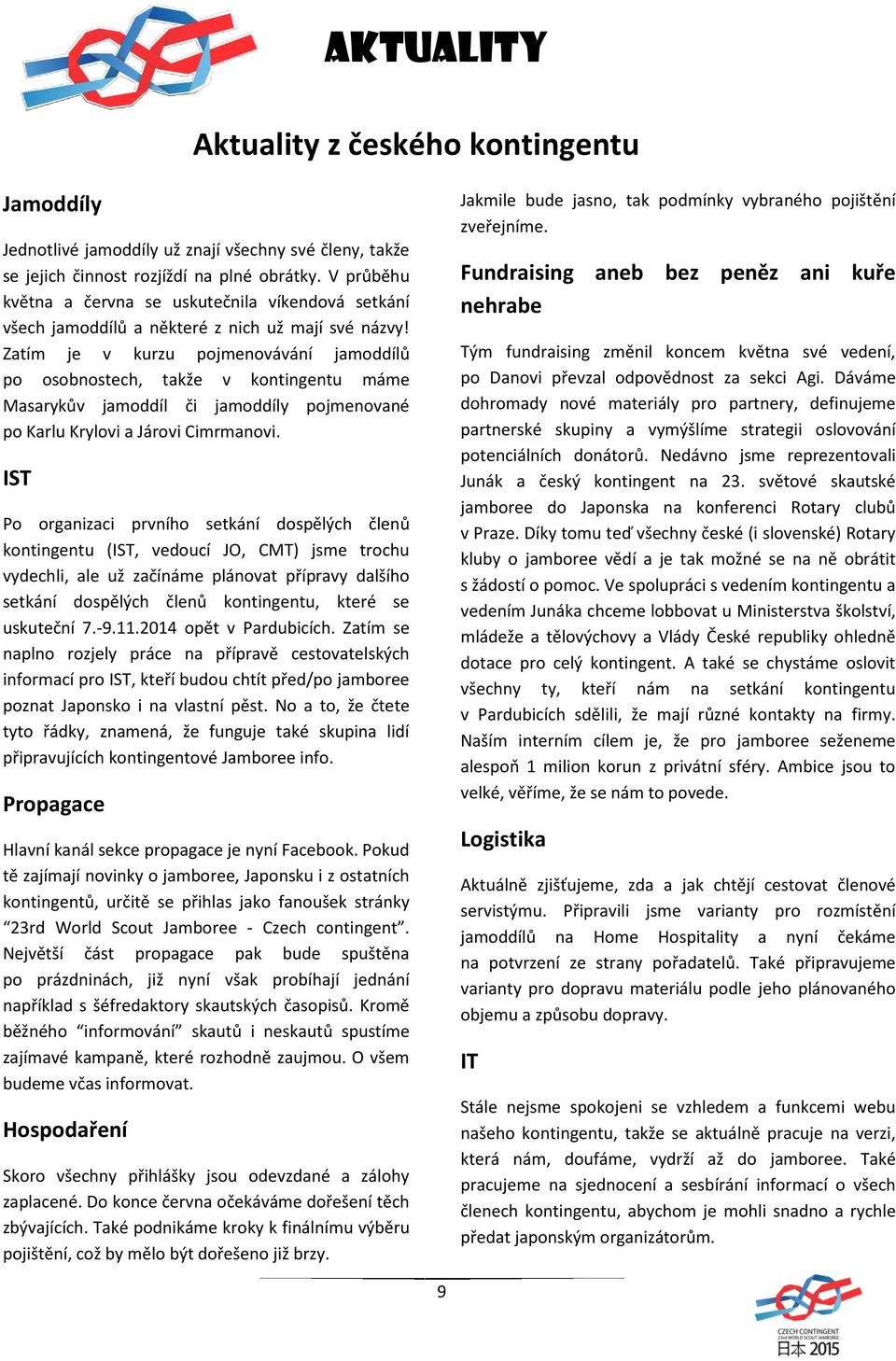 Zatím je v kurzu pojmenovávání jamoddílů po osobnostech, takže v kontingentu máme Masarykův jamoddíl či jamoddíly pojmenované po Karlu Krylovi a Járovi Cimrmanovi.