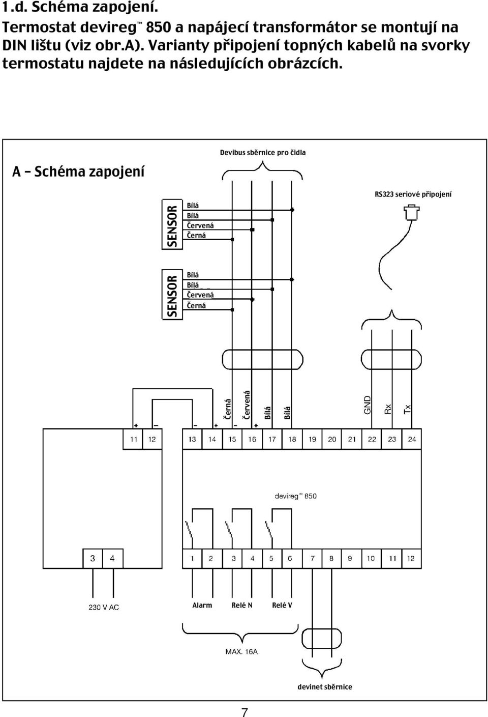 Dansk Devibus sběrnice pro čidla A Schéma zapojení SENSOR Bílá Bílá Červená Černá RS323 seriové