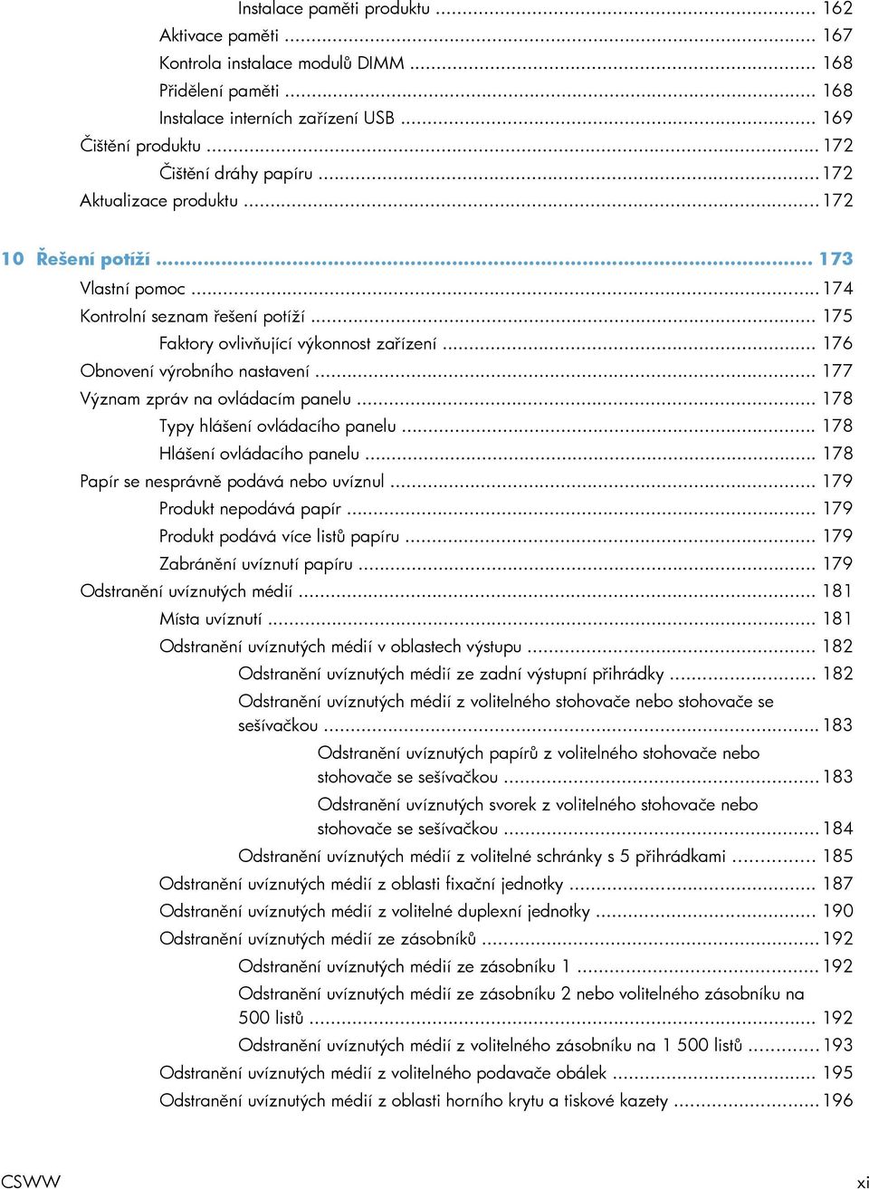 .. 176 Obnovení výrobního nastavení... 177 Význam zpráv na ovládacím panelu... 178 Typy hlášení ovládacího panelu... 178 Hlášení ovládacího panelu... 178 Papír se nesprávně podává nebo uvíznul.