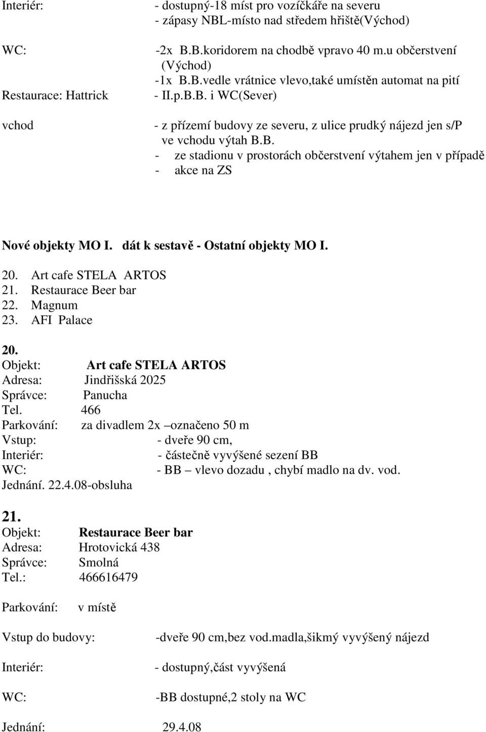 dát k sestavě - Ostatní objekty MO I. 20. Art cafe STELA ARTOS 21. Restaurace Beer bar 22. Magnum 23. AFI Palace 20. Objekt: Art cafe STELA ARTOS Adresa: Jindřišská 2025 Panucha Tel.