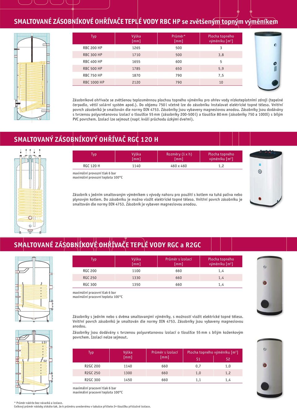 systém apod.). Do objemu 750 l včetně lze do zásobníku instalovat elektrické topné těleso. Vnitřní povrch zásobníků je smaltován dle normy DIN 4753. Zásobníky jsou vybaveny magnesiovou anodou.
