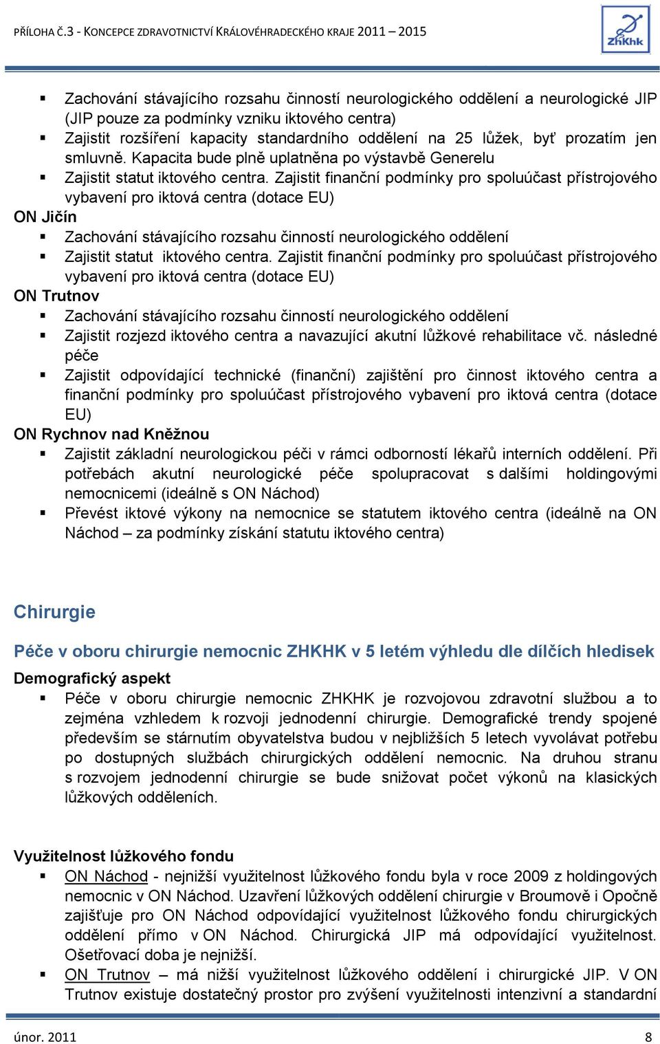 Zajistit finanční podmínky pro spoluúčast přístrojového vybavení pro iktová centra (dotace EU) ON Jičín Zachování stávajícího rozsahu činností neurologického oddělení Zajistit statut iktového centra.