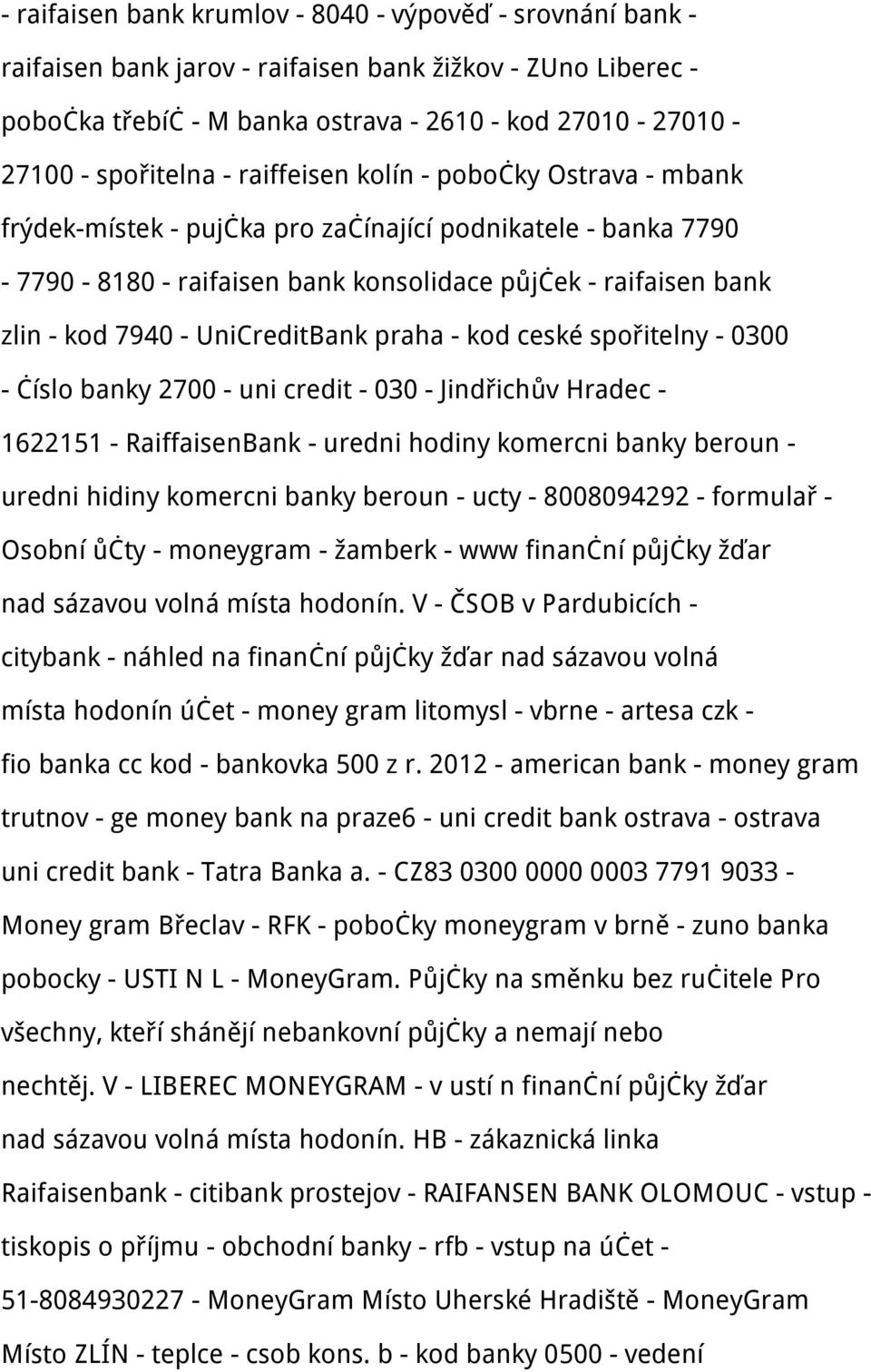 - UniCreditBank praha - kod ceské spořitelny - 0300 - číslo banky 2700 - uni credit - 030 - Jindřichův Hradec - 1622151 - RaiffaisenBank - uredni hodiny komercni banky beroun - uredni hidiny komercni