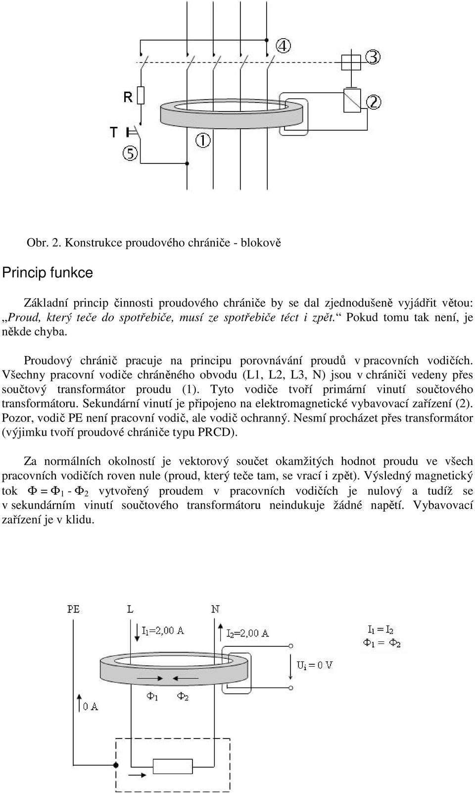 zpět. Pokud tomu tak není, je někde chyba. Proudový chránič pracuje na principu porovnávání proudů v pracovních vodičích.