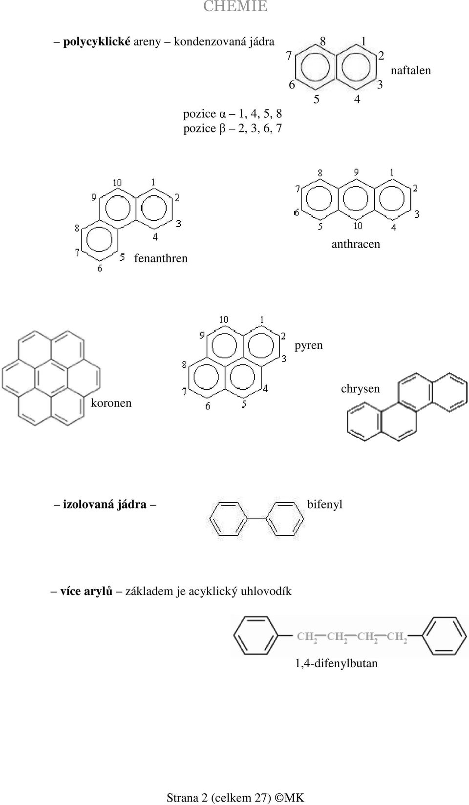pyren koronen chrysen izolovaná jádra bifenyl více arylů