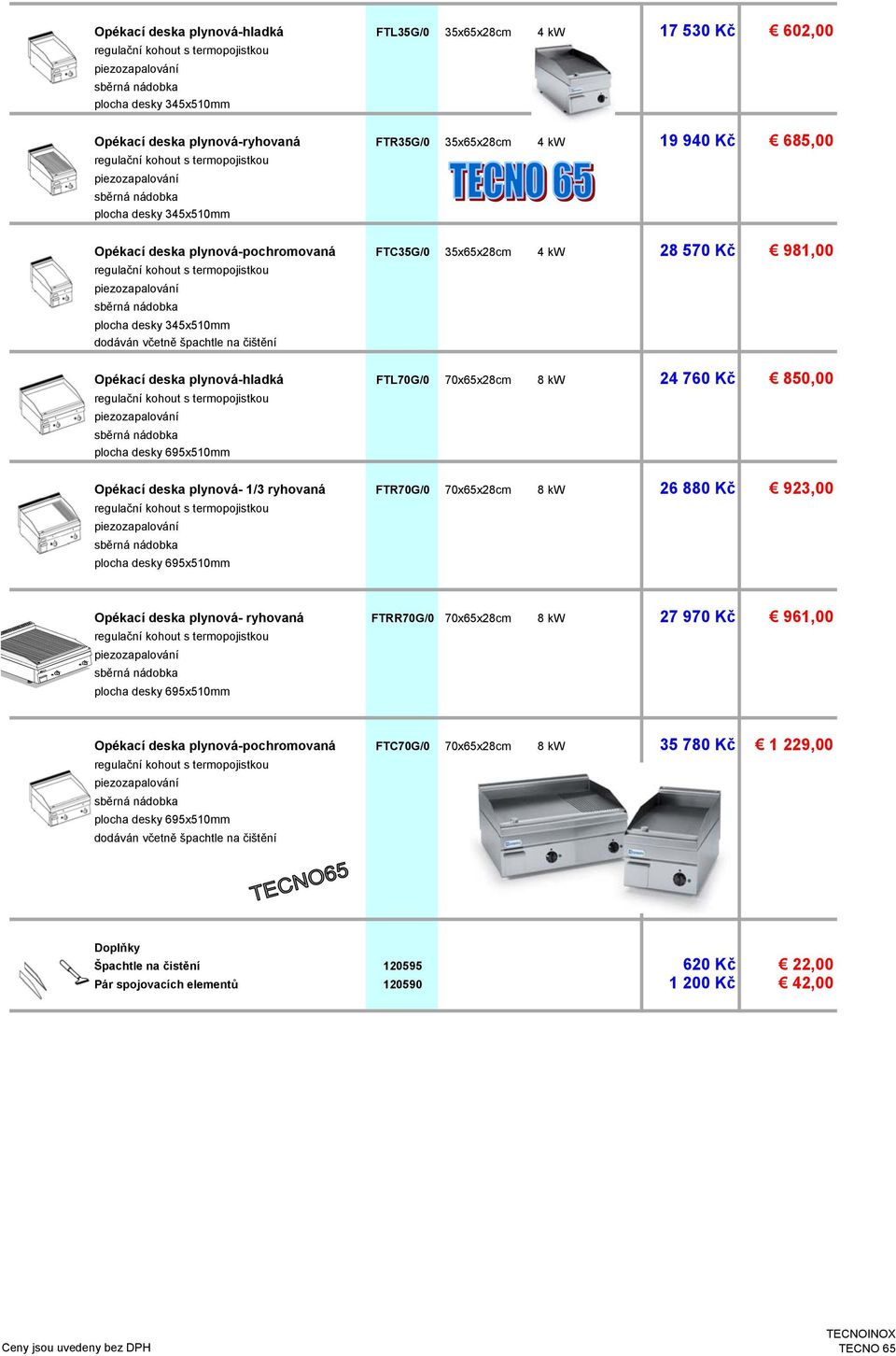 dodáván včetně špachtle na čištění Opékací deska plynová-hladká FTL70G/0 70x65x28cm 8 kw 24 760 Kč 850,00 regulační kohout s termopojistkou Opékací deska plynová- 1/3 ryhovaná FTR70G/0 70x65x28cm 8