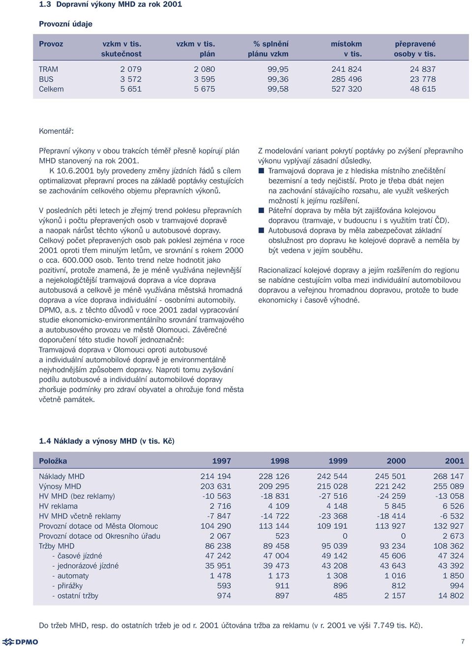 na rok 2001. K 10.6.2001 byly provedeny změny jízdních řádů s cílem optimalizovat přepravní proces na základě poptávky cestujících se zachováním celkového objemu přepravních výkonů.