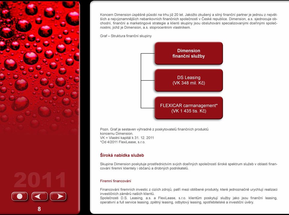 Graf Struktura finanční skupiny Dimension finanční služby DS Leasing (VK 348 mil. Kč) FLEXICAR carmanagement* (VK 1 435 tis. Kč) Pozn.