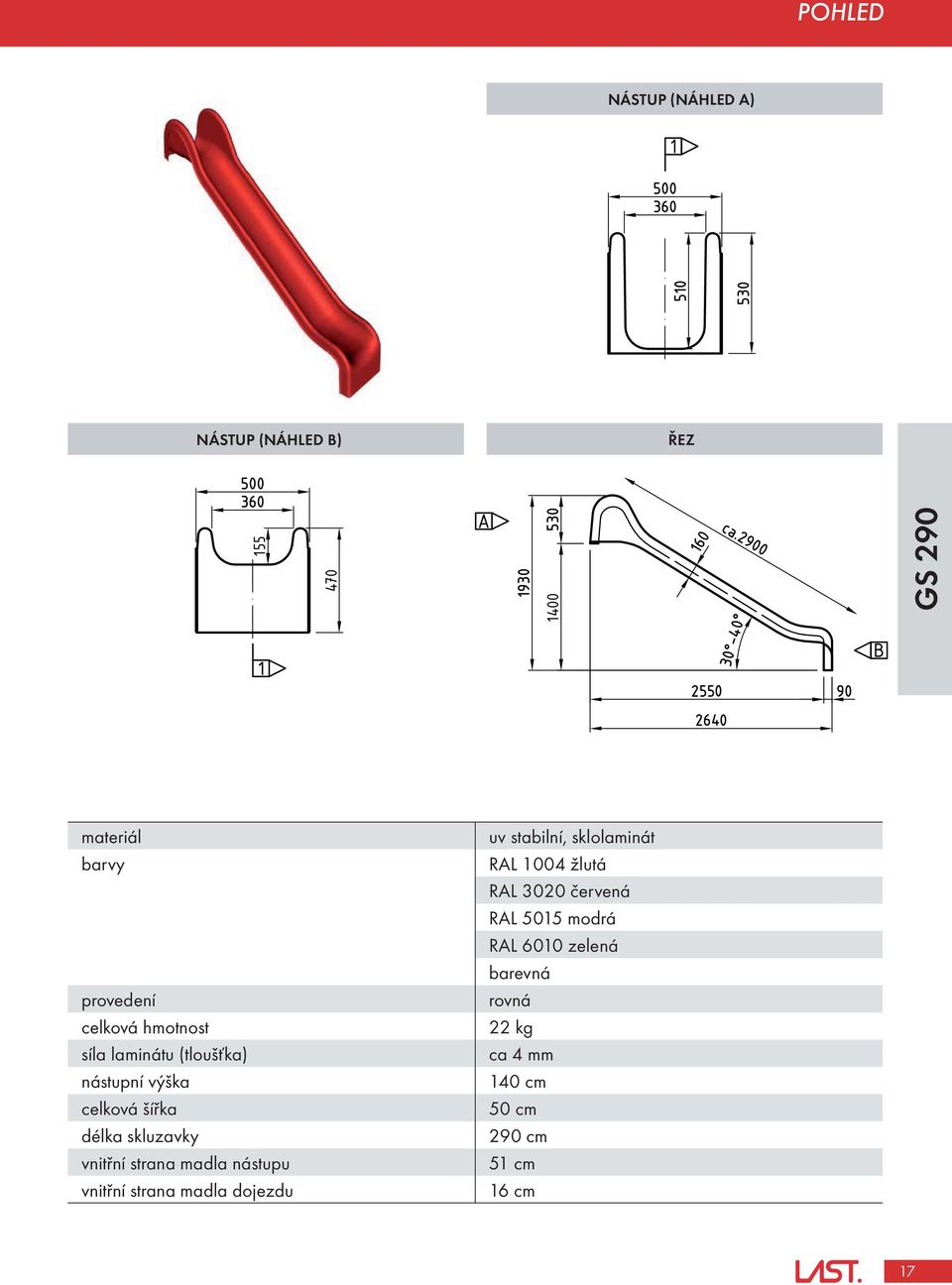 provedení rovná celková hmotnost 22 kg síla laminátu (tloušťka) ca 4 mm nástupní výška 140 cm