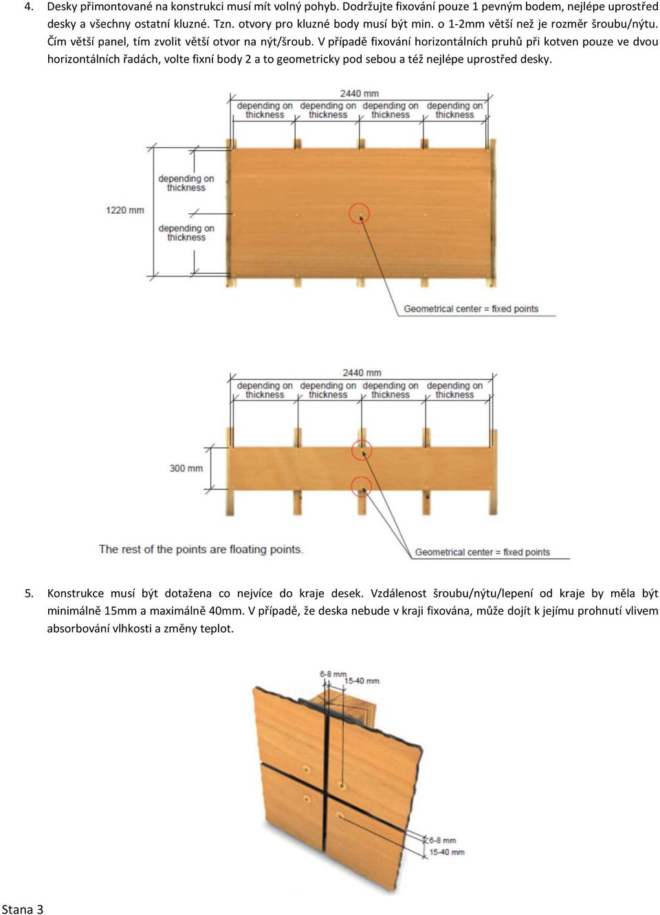 V případě fixování horizontálních pruhů při kotven pouze ve dvou horizontálních řadách, volte fixní body 2 a to geometricky pod sebou a též nejlépe uprostřed desky. 5.