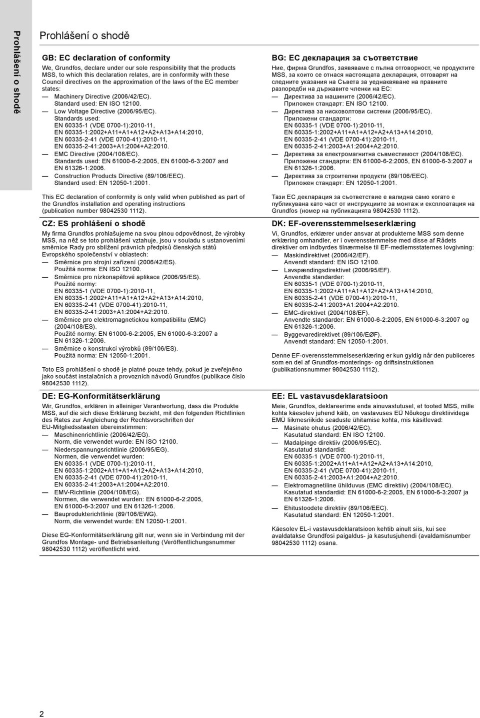 Standards used: EMC Directive (2004/108/EC). Standards used: EN 61000-6-2:2005, EN 61000-6-3:2007 and Construction Products Directive (89/106/EEC). Standard used: EN 12050-1:2001.