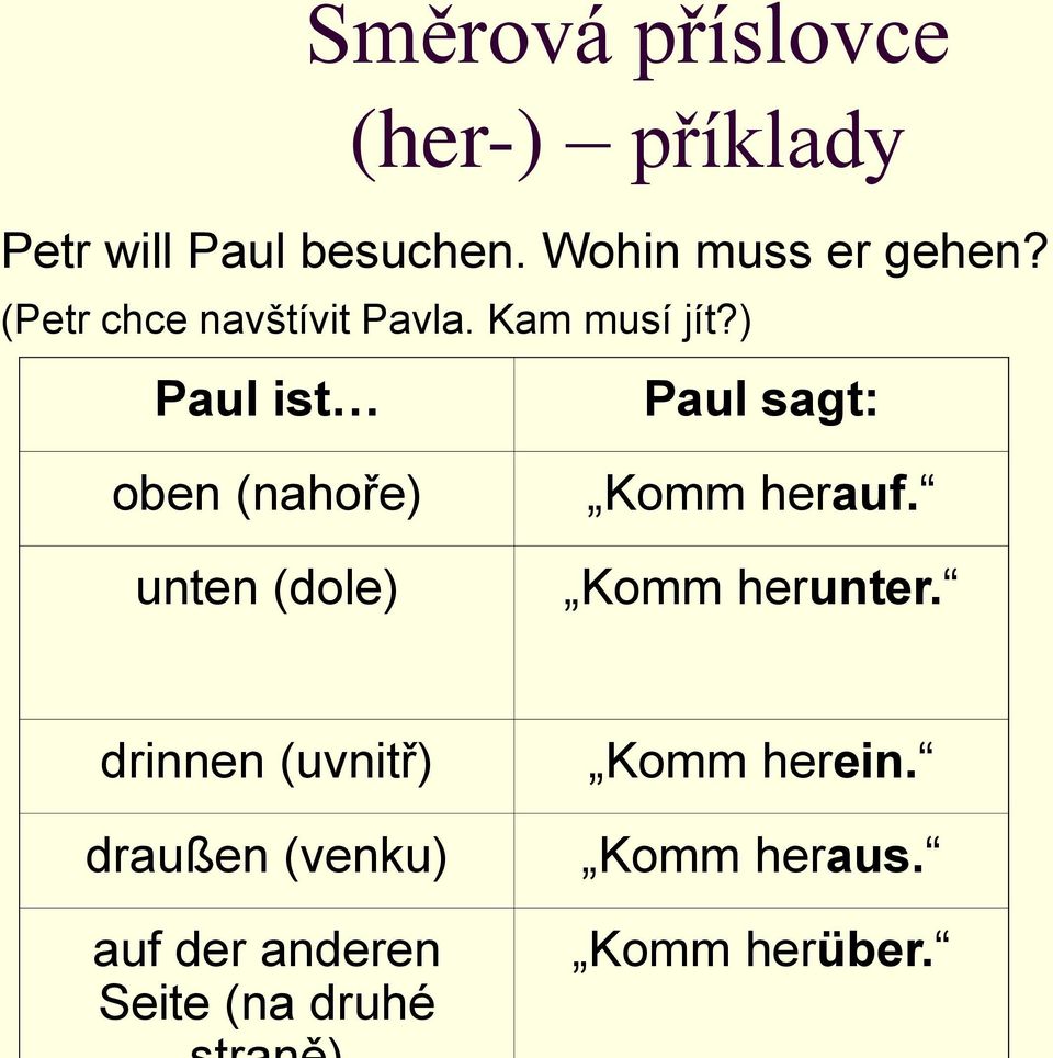 ) Paul ist Paul sagt: oben (nahoře) unten (dole) Komm herauf. Komm herunter.