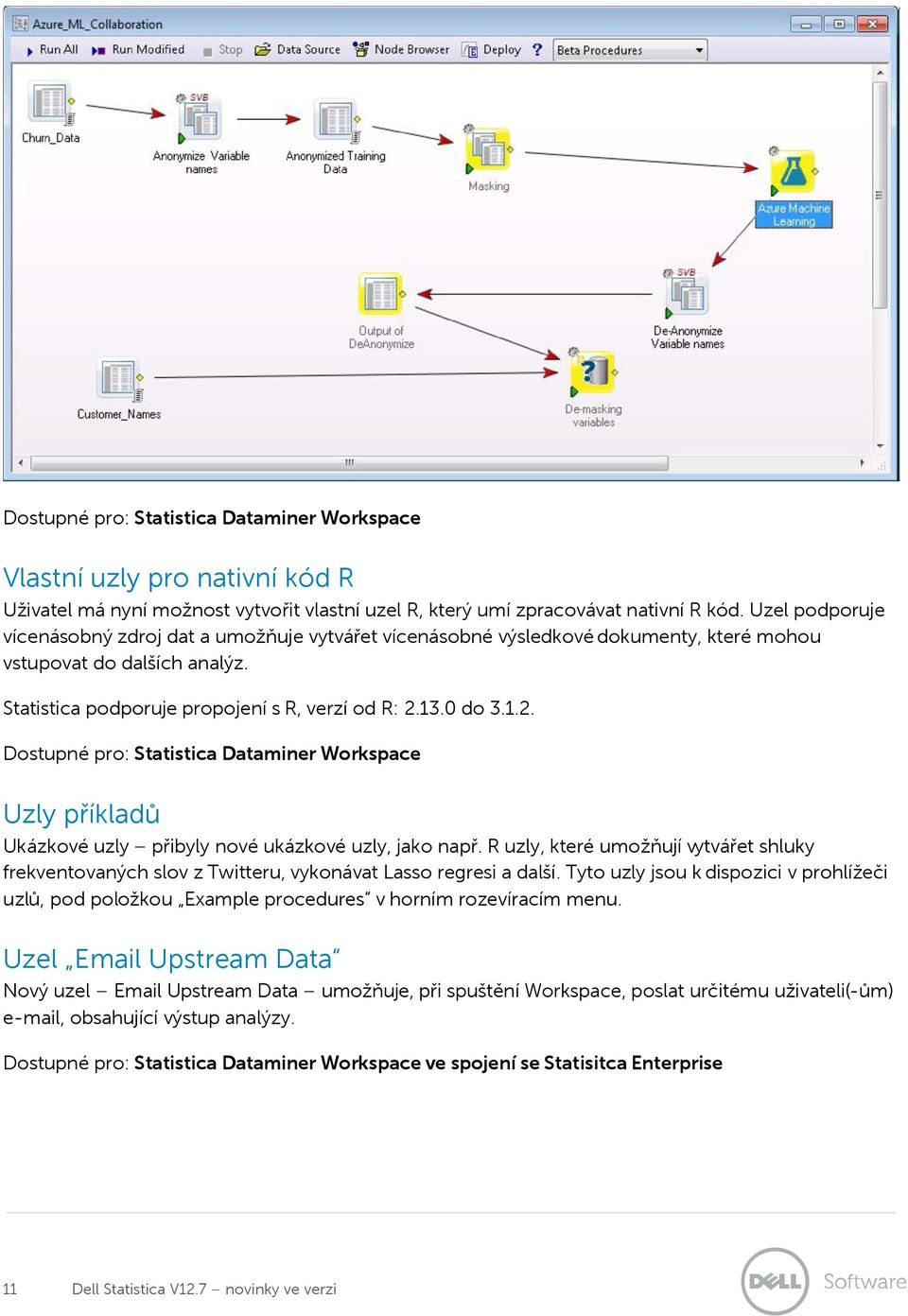 13.0 do 3.1.2. Dostupné pro: Statistica Dataminer Workspace Uzly příkladů Ukázkové uzly přibyly nové ukázkové uzly, jako např.