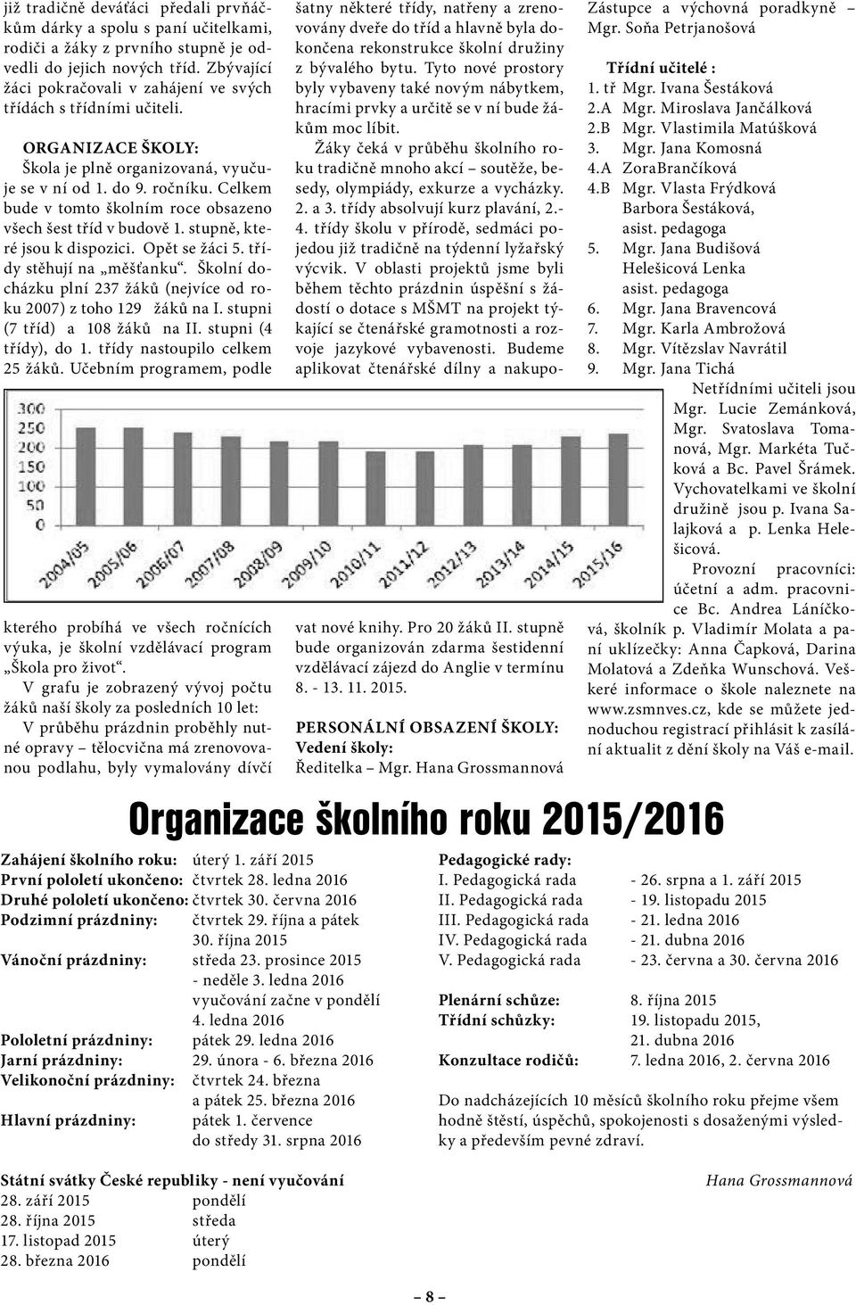 Celkem bude v tomto školním roce obsazeno všech šest tříd v budově 1. stupně, které jsou k dispozici. Opět se žáci 5. třídy stěhují na měšťanku.