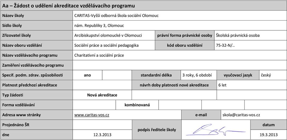 vzdělání 75-32-N/.. Název vzdělávacího programu Charitativní a sociální práce Zaměření vzdělávacího programu Specif. podm. zdrav.