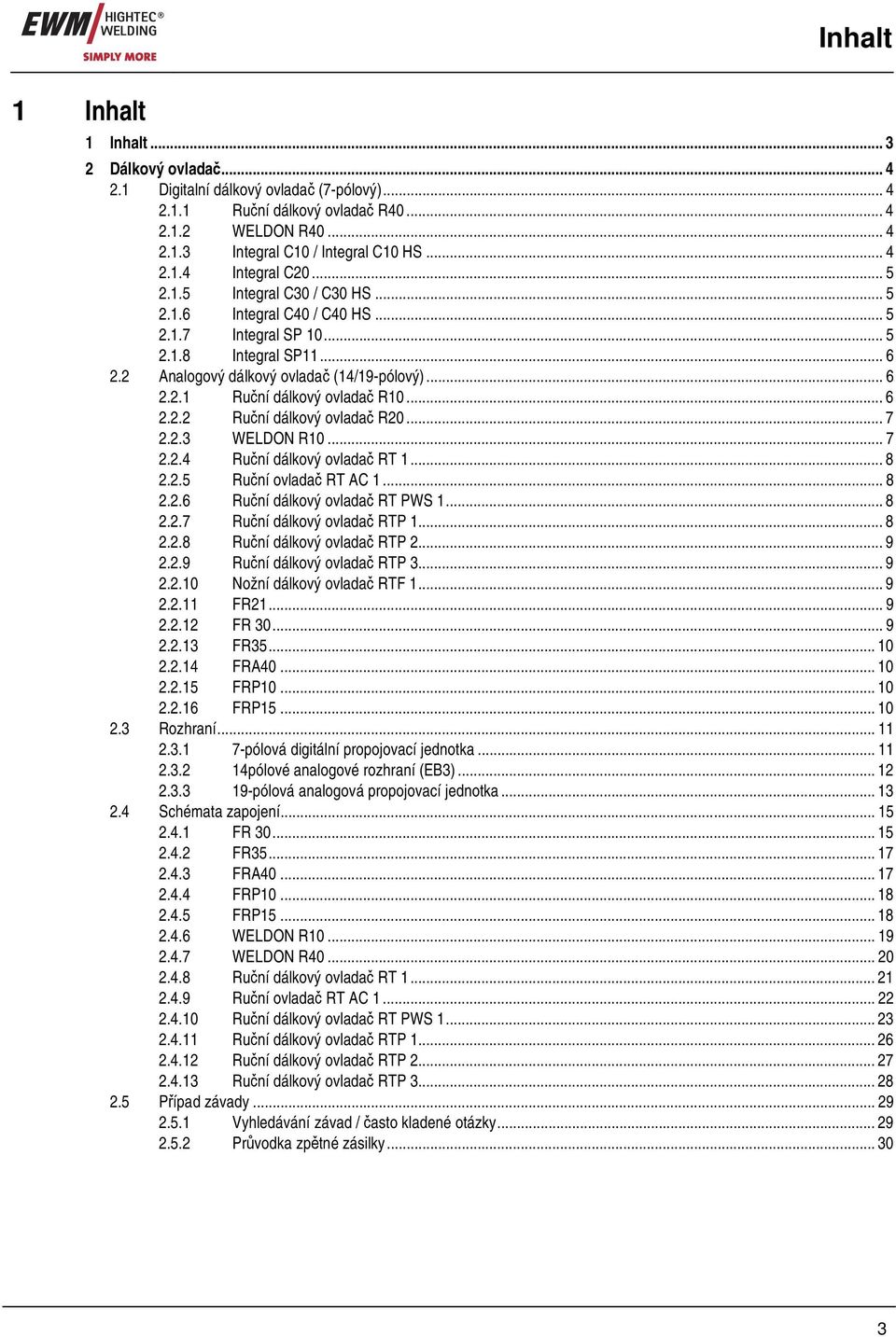 .. 6 2.2.2 Ruční dálkový ovladač R20... 7 2.2.3 WELDON R10... 7 2.2.4 Ruční dálkový ovladač RT 1... 8 2.2.5 Ruční ovladač RT AC 1... 8 2.2.6 Ruční dálkový ovladač RT PWS 1... 8 2.2.7 Ruční dálkový ovladač RTP 1.