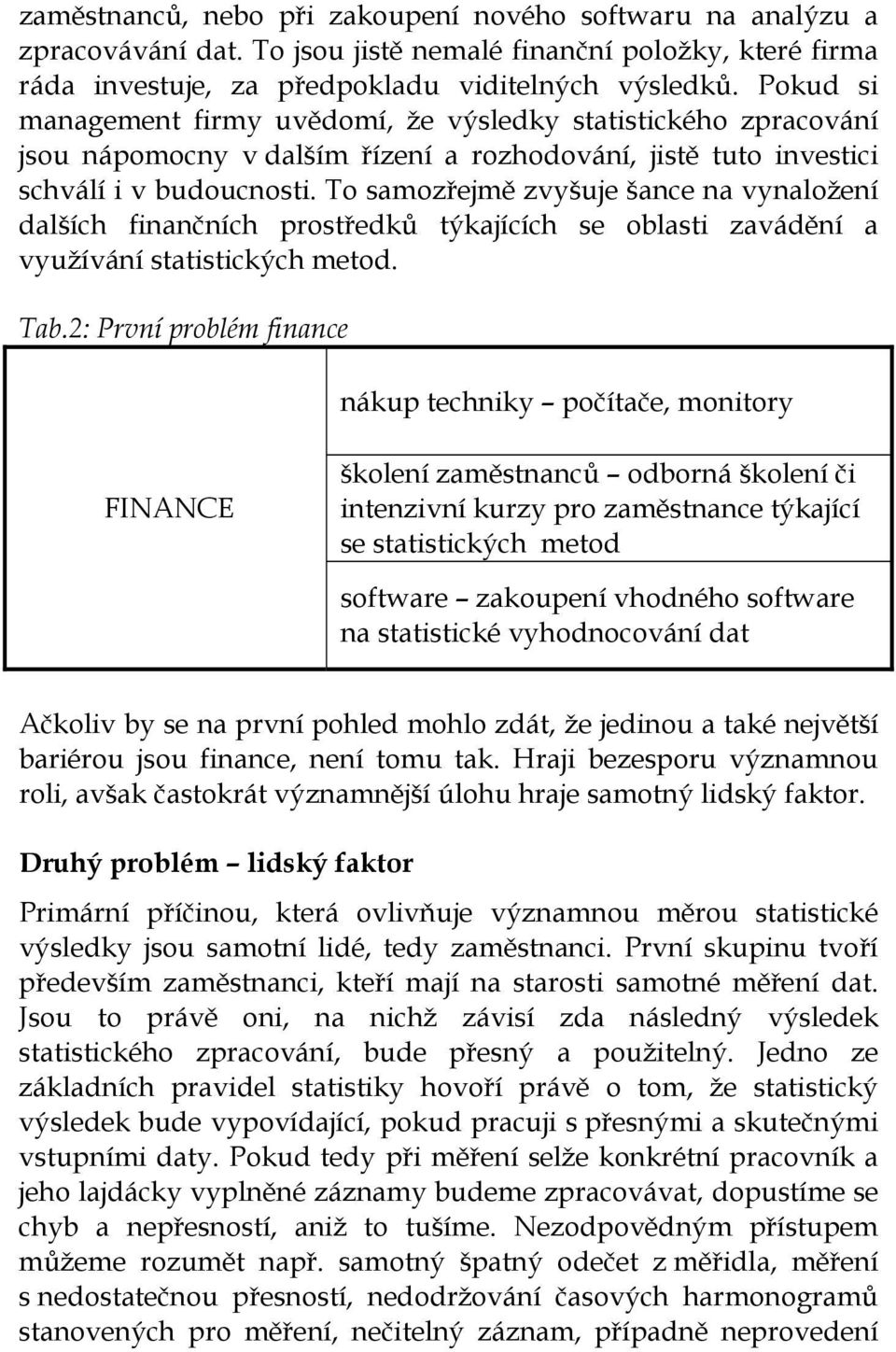 To samozřejmě zvyšuje šance na vynaložení dalších finančních prostředků týkajících se oblasti zavádění a využívání statistických metod. Tab.