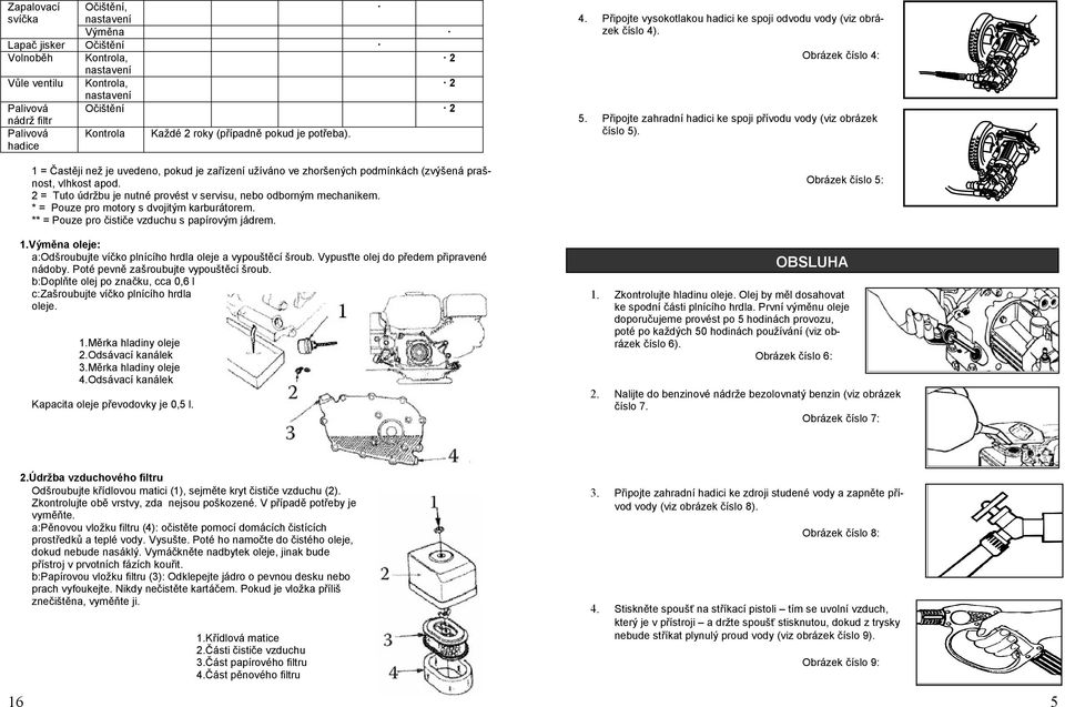 2 = Tuto údržbu je nutné provést v servisu, nebo odborným mechanikem. * = Pouze pro motory s dvojitým karburátorem. ** = Pouze pro čističe vzduchu s papírovým jádrem. 1.