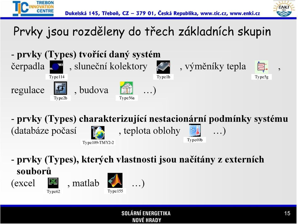 podmínky systému (databáze počasí, teplota oblohy ) - prvky (Types), kterých vlastnosti jsou načítány