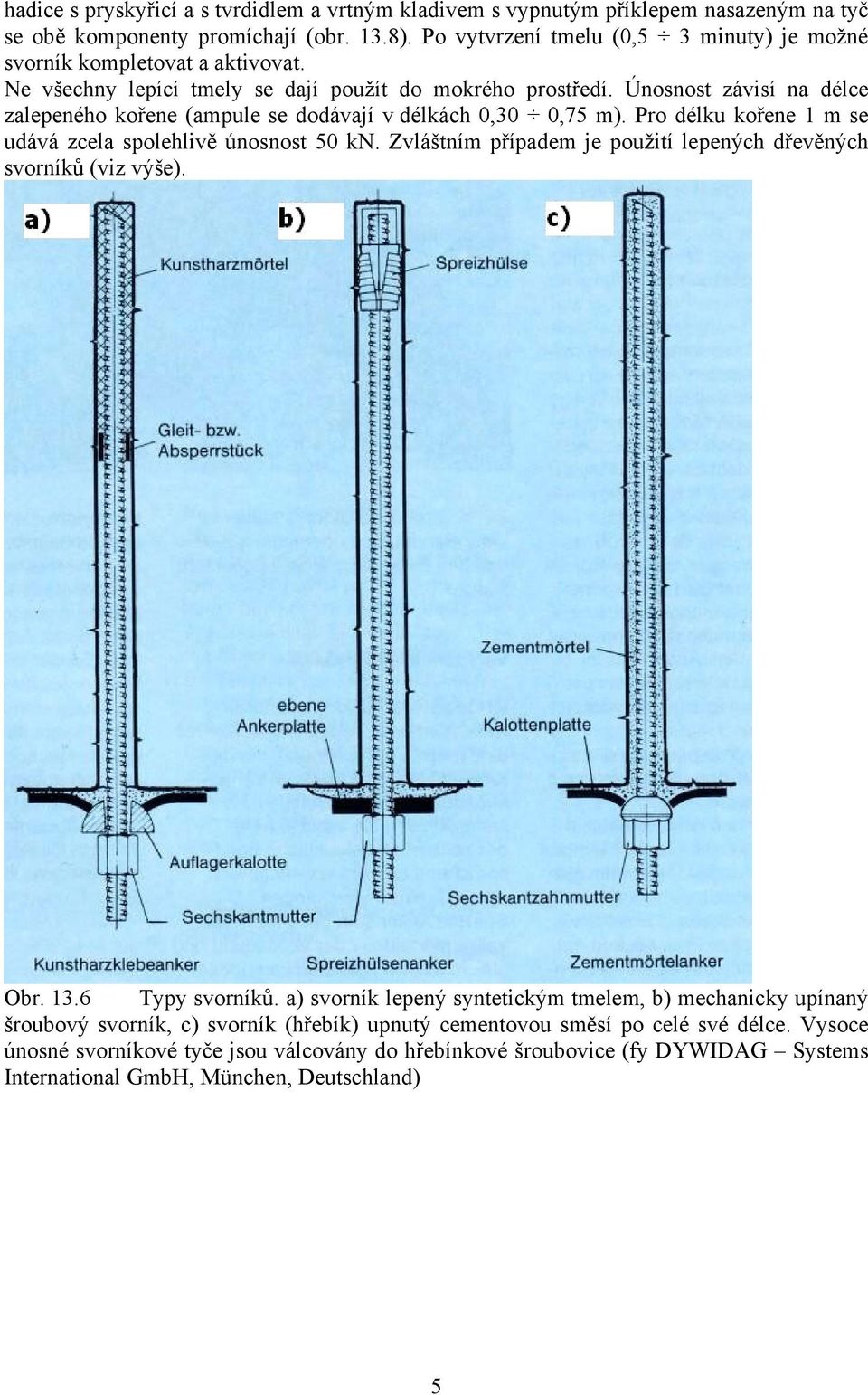 Únosnost závisí na délce zalepeného kořene (ampule se dodávají v délkách 0,30 0,75 m). Pro délku kořene 1 m se udává zcela spolehlivě únosnost 50 kn.