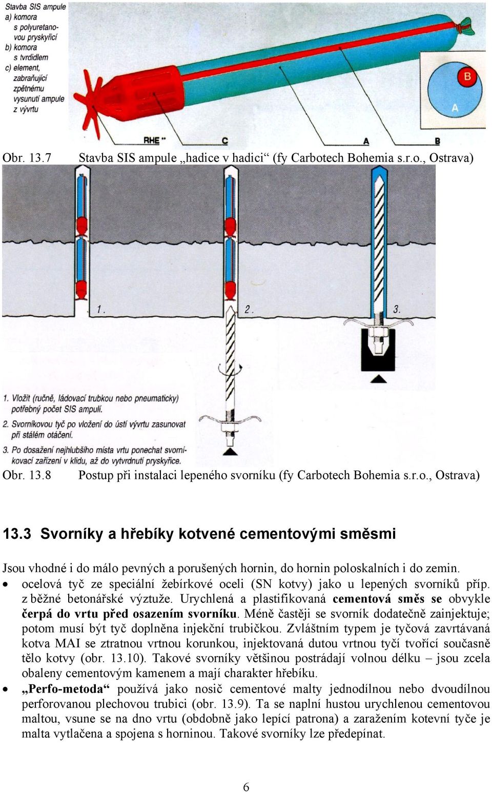 ocelová tyč ze speciální žebírkové oceli (SN kotvy) jako u lepených svorníků příp. z běžné betonářské výztuže.