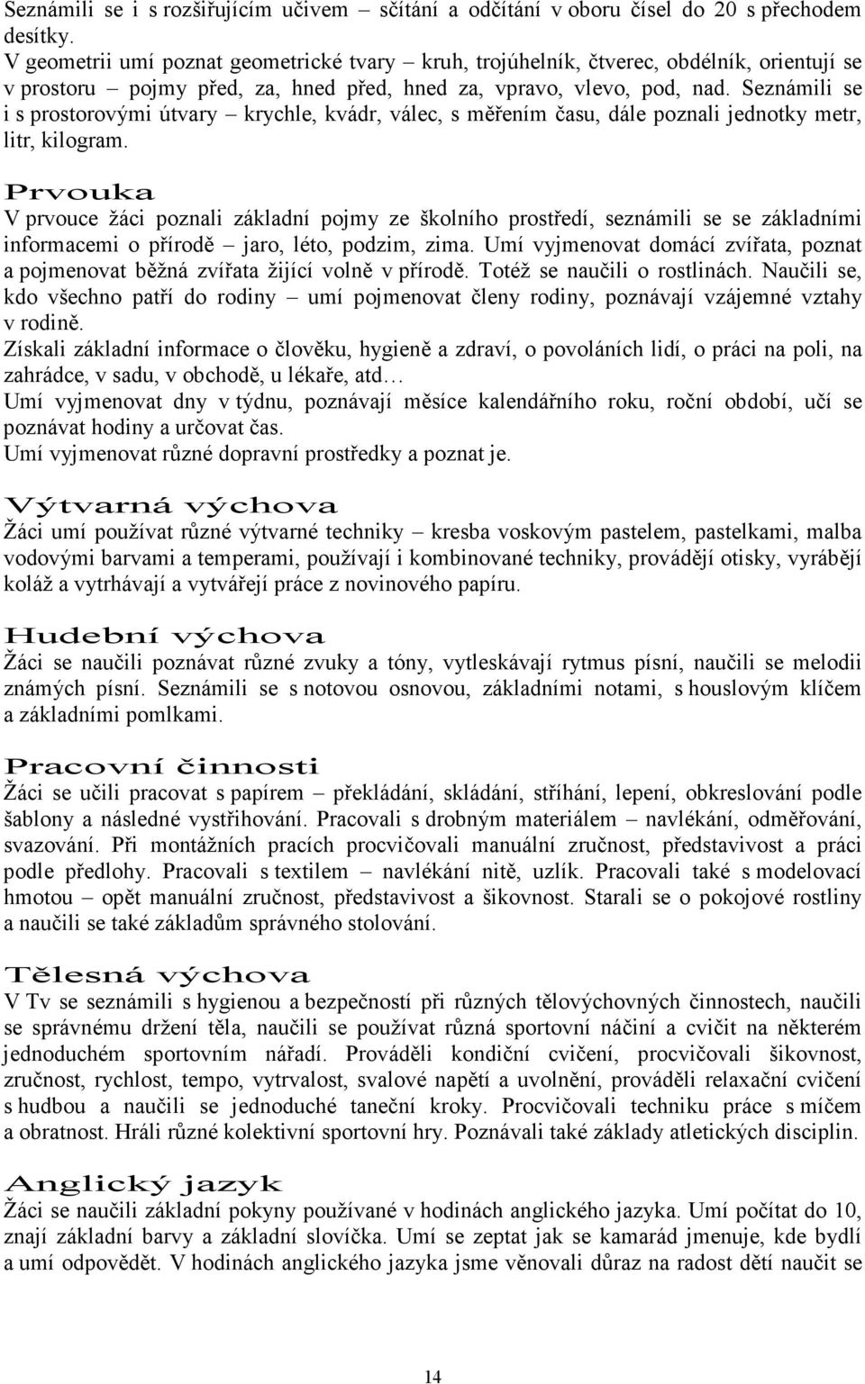 Seznámili se i s prostorovými útvary krychle, kvádr, válec, s měřením času, dále poznali jednotky metr, litr, kilogram.