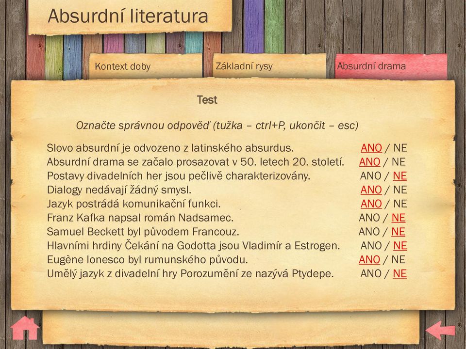 Dialogy nedávají žádný smysl. Jazyk postrádá komunikační funkci. Franz Kafka napsal román Nadsamec.