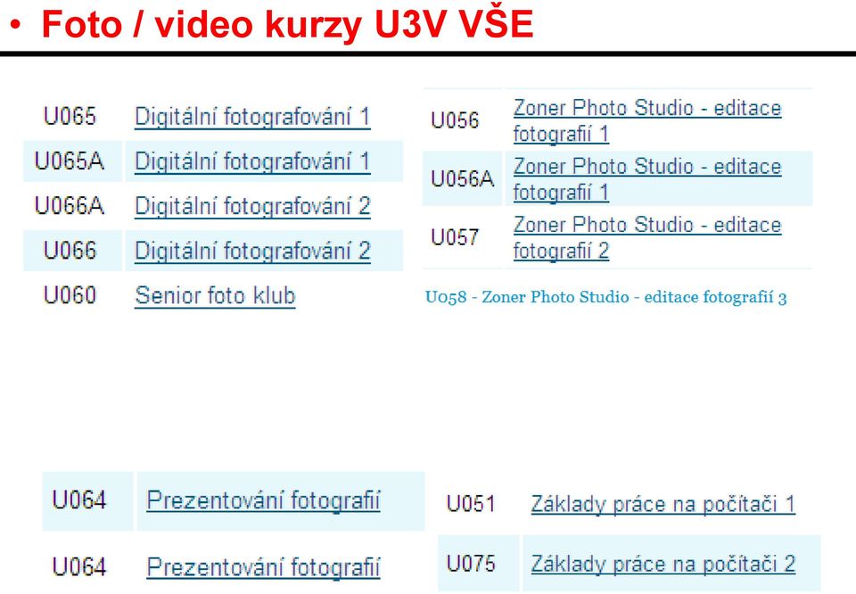 kurzy U3V