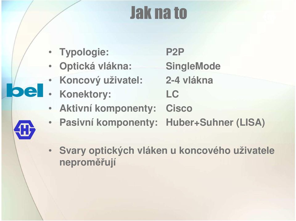 komponenty: Cisco Pasivní komponenty: Huber+Suhner