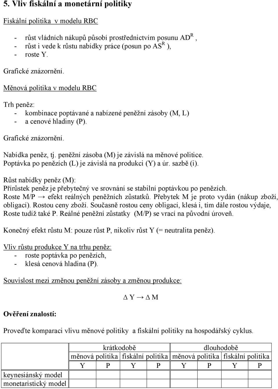 Poptávka po penězích (L) je závislá na produkci (Y) a úr. sazbě (i). Růst nabídky peněz (M): Přírůstek peněz je přebytečný ve srovnání se stabilní poptávkou po penězích.