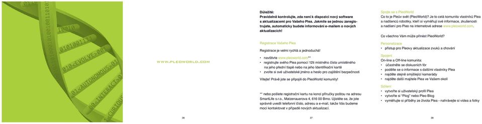 com** registrujte svého Plea pomocí 12ti místného čísla umístěného na jeho přední tlapě nebo na jeho Identifikační kartě zvolte si své uživatelské jméno a heslo pro zajištění bezpečnosti Vítejte!