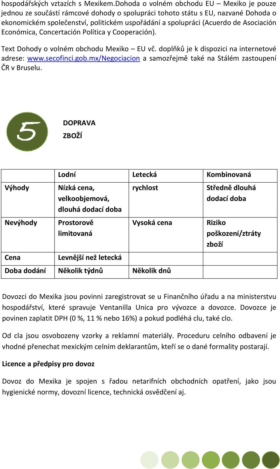 Asociación Económica, Concertación Política y Cooperación). Text Dohody o volném obchodu Mexiko EU vč. doplňků je k dispozici na internetové adrese: www.secofinci.gob.