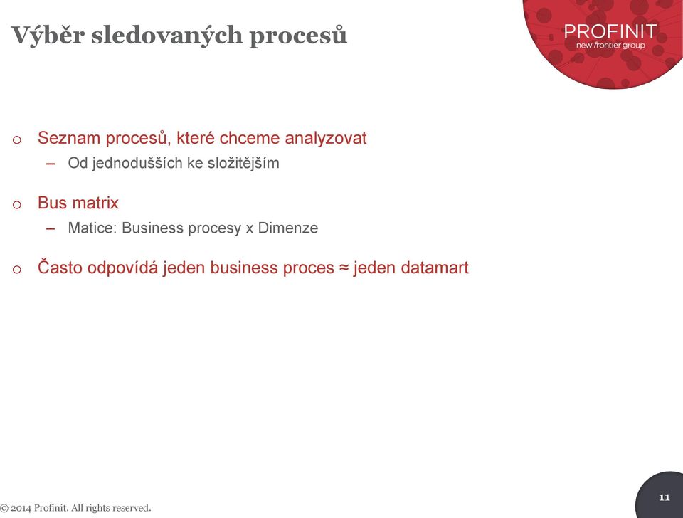 Matice: Business prcesy x Dimenze Čast dpvídá jeden