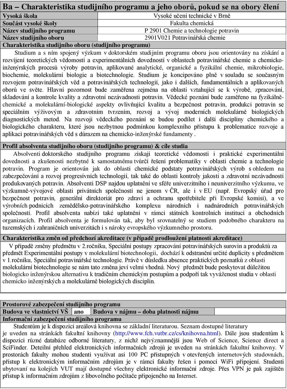 jsou orientovány na získání a rozvíjení teoretických vědomostí a experimentálních dovedností v oblastech potravinářské chemie a chemickoinženýrských procesů výroby potravin, aplikované analytické,