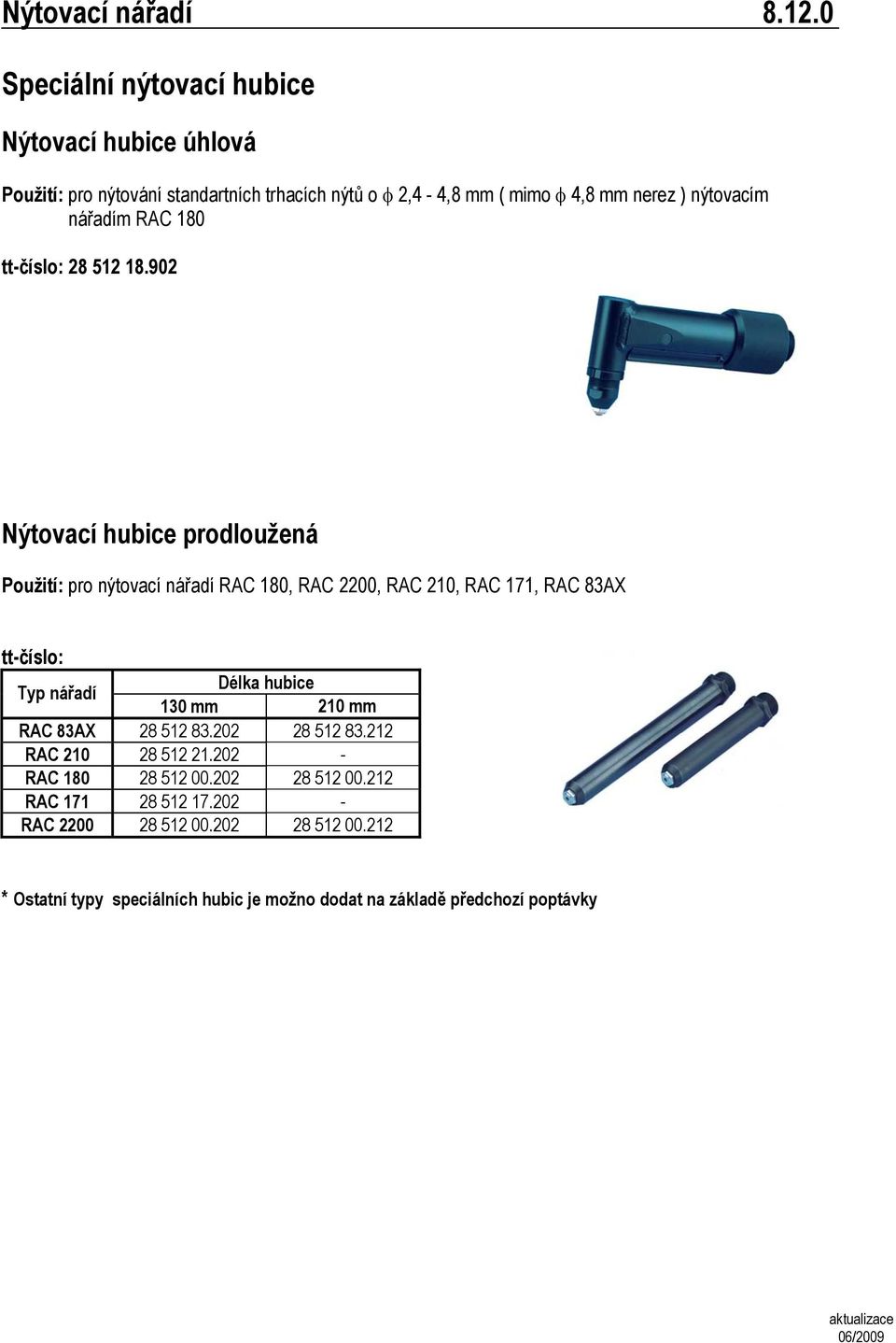 nýtovacím nářadím RAC 180 : 28 512 18.