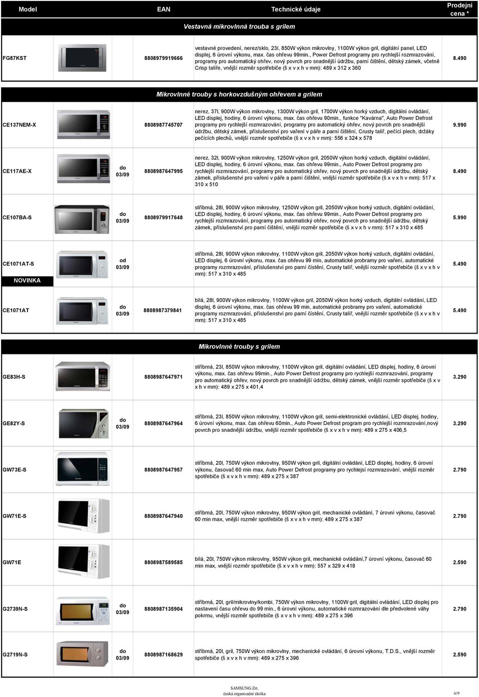 , Power Defrost programy pro rychlejší rozmrazování, programy pro automatický ohřev, nový povrch pro snadnější údržbu, parní čištění, dětský zámek, včetně Crisp talíře, vnější rozměr spotřebiče (š x