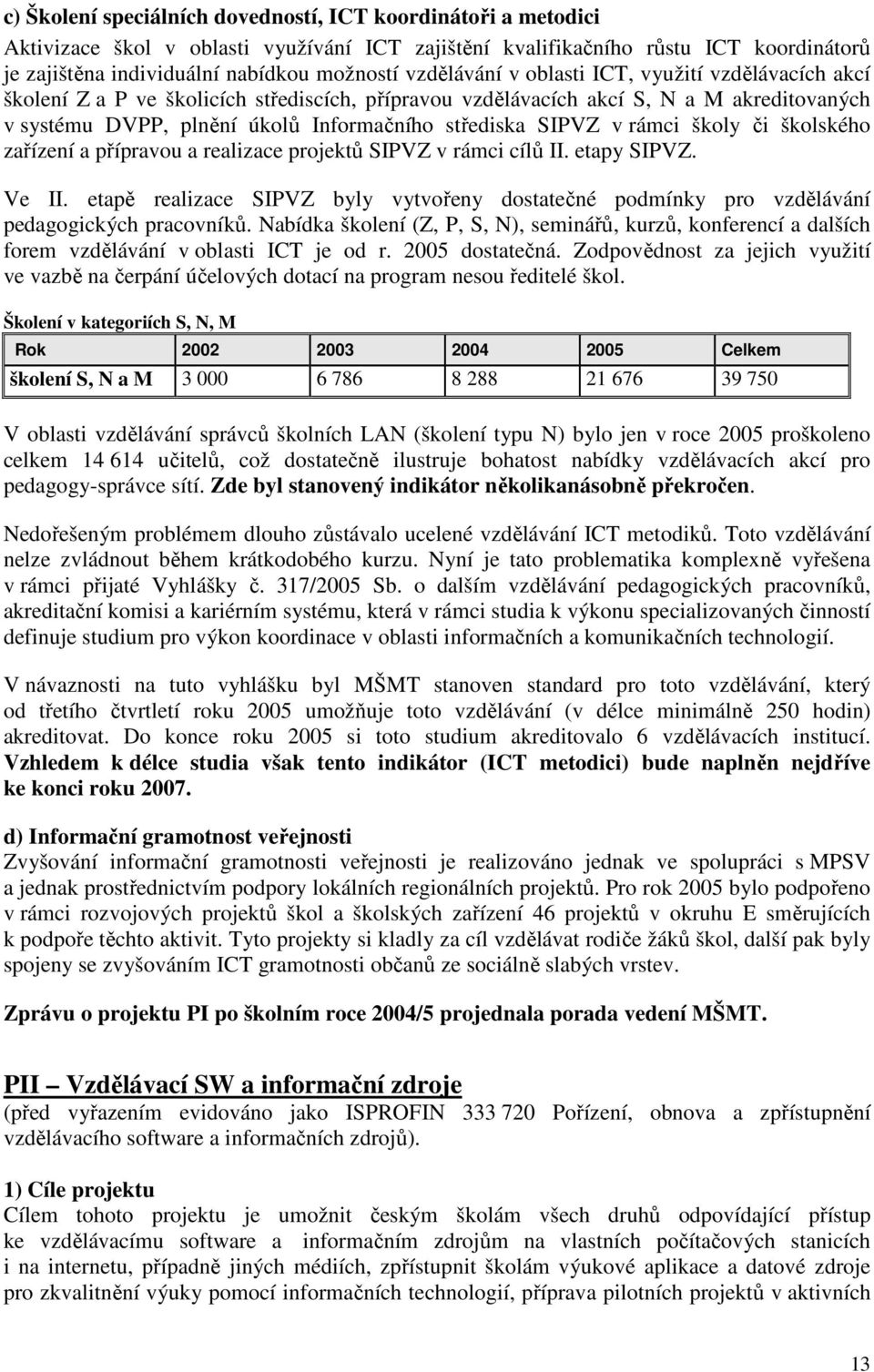 SIPVZ v rámci školy či školského zařízení a přípravou a realizace projektů SIPVZ v rámci cílů II. etapy SIPVZ. Ve II.