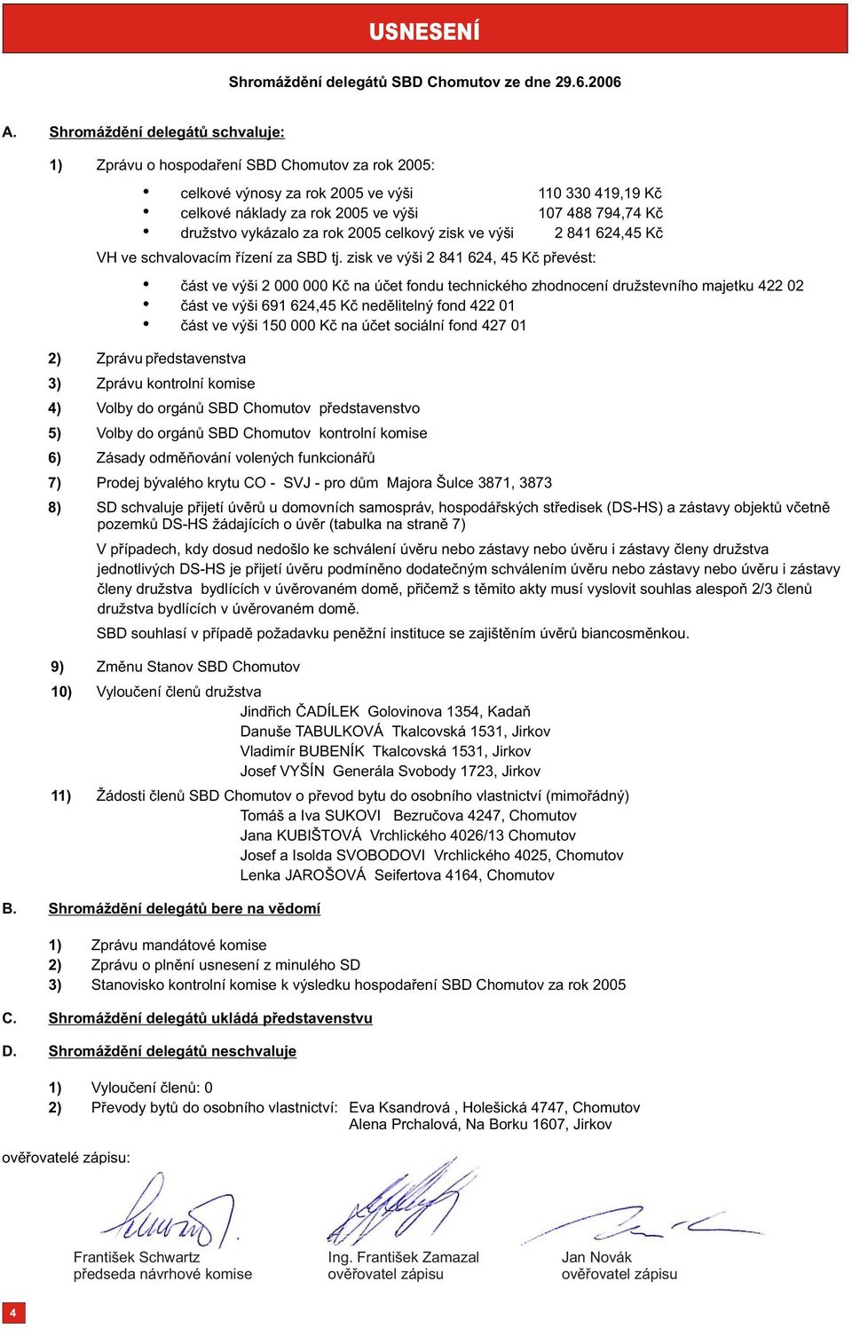 vykázalo za rok 2005 celkový zisk ve výši 2 841 624,45 Kè VH ve schvalovacím øízení za SBD tj.