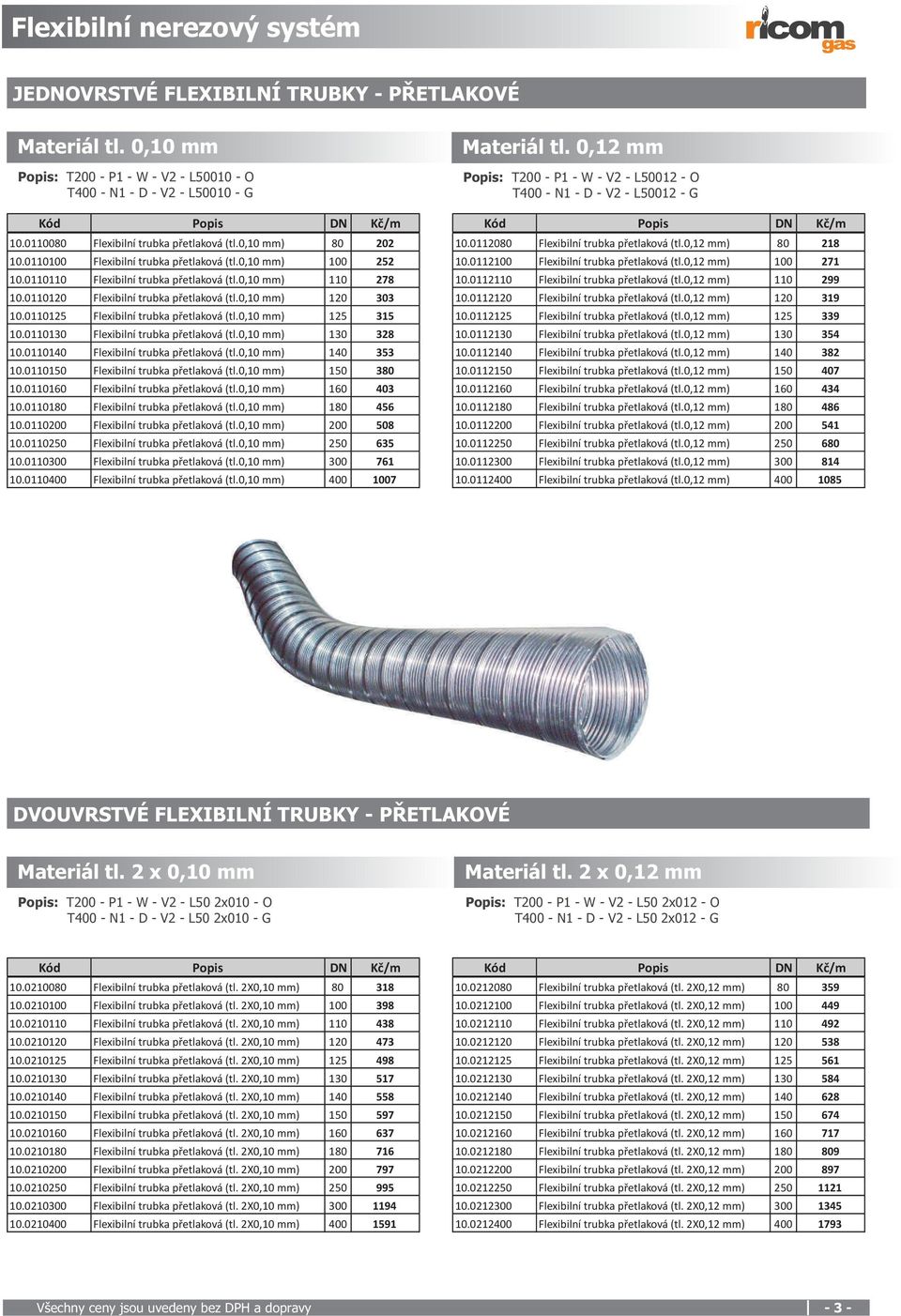 0110120 Flexibilní trubka pøetlaková (tl.0,10 mm) 120 303 10.0110125 Flexibilní trubka pøetlaková (tl.0,10 mm) 125 315 10.0110130 Flexibilní trubka pøetlaková (tl.0,10 mm) 130 328 10.