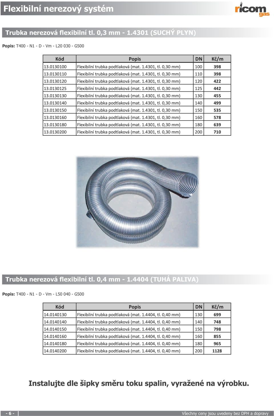 0130125 Flexibilní trubka podtlaková (mat. 1.4301, tl. 0,30 mm) 125 442 13.0130130 Flexibilní trubka podtlaková (mat. 1.4301, tl. 0,30 mm) 130 455 13.0130140 Flexibilní trubka podtlaková (mat. 1.4301, tl. 0,30 mm) 140 499 13.